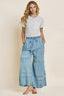Washed Denim Tiered Wide Leg Pants - Denim