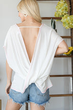 Wide Sleeve Open Back Blouse -