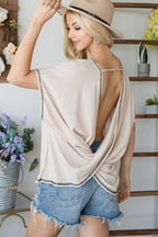 Wide Sleeve Open Back Blouse -