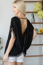 Wide Sleeve Open Back Blouse -
